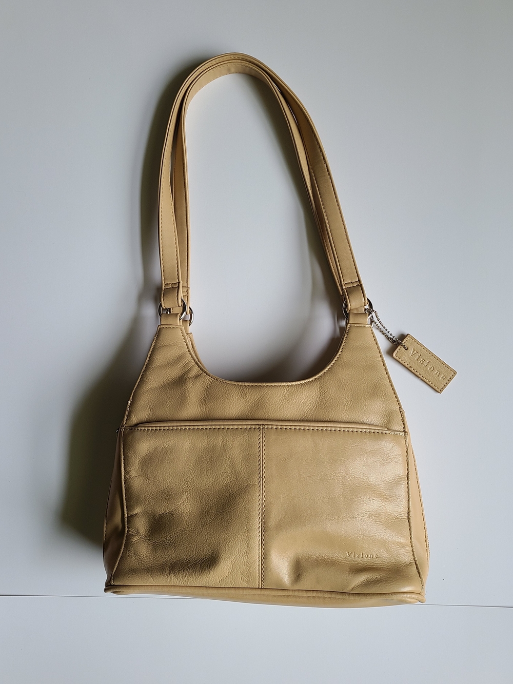 Vintage Visione Beige Faux Leather Shoulder Bag
